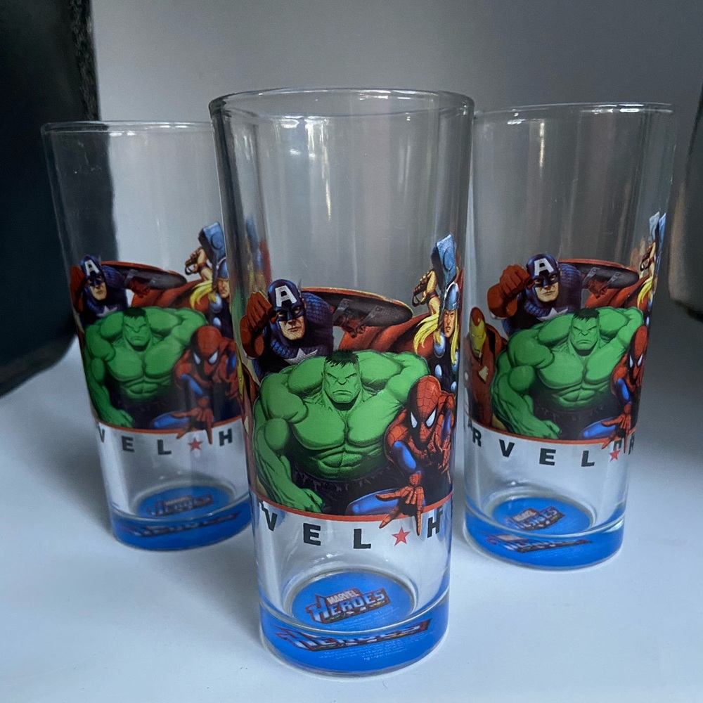 Three Marvel Heroes Glass Tumblers Wolverine Spider-Man Captain America